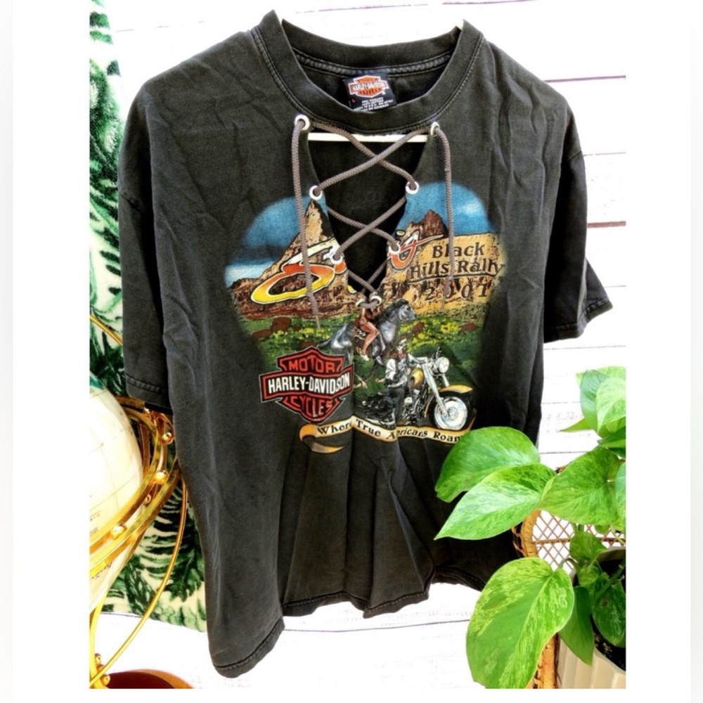 Vintage Harley Davidson lace up boyfriend tee - Picture 2 of 3